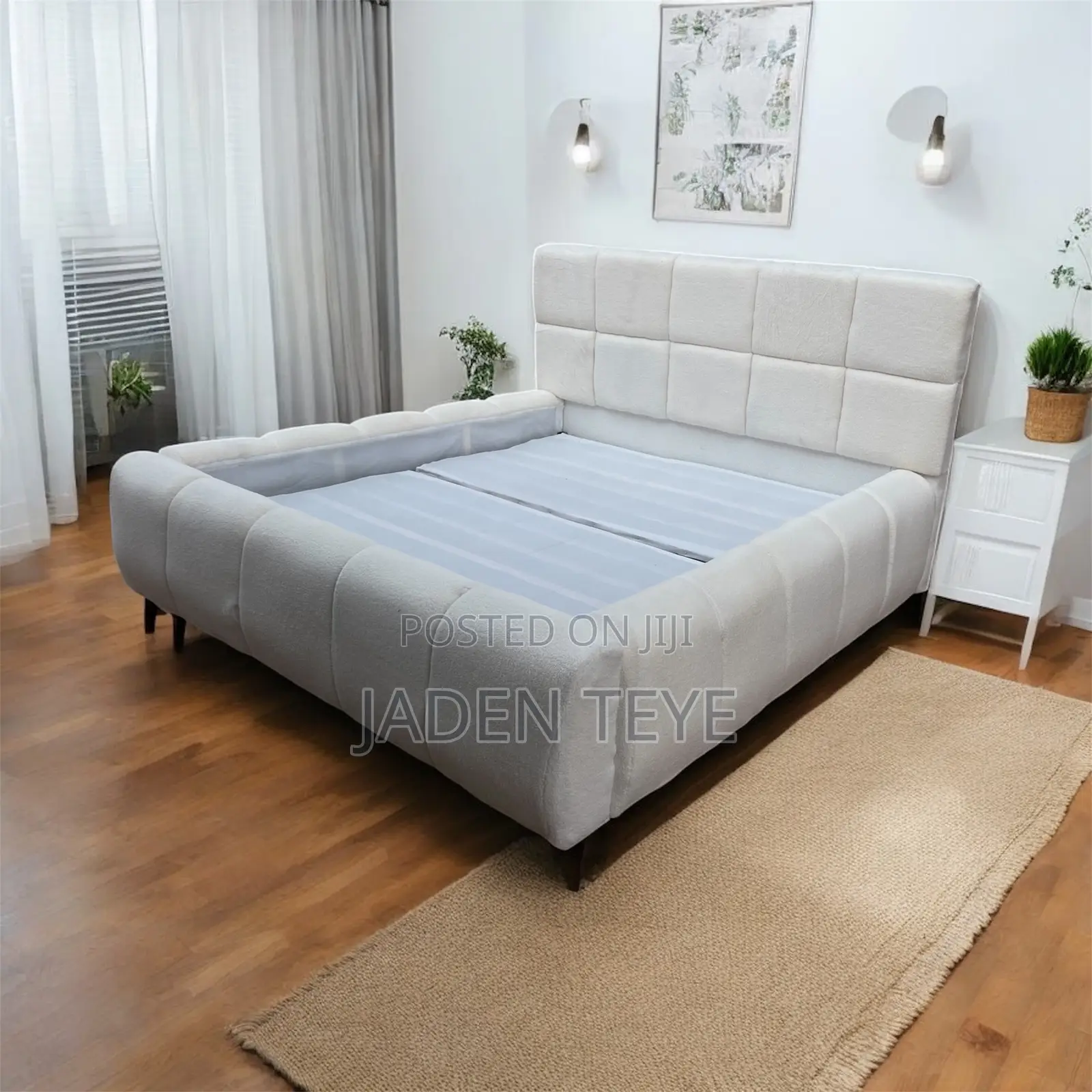 White Foamy Fabric Queen Size Bed