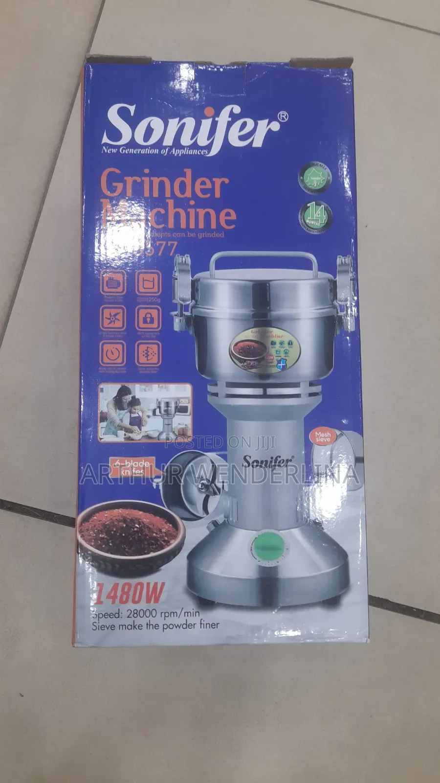 Sonifer Stainless Steel Grinder Coffee, Spice Grinder 1480w .(250g)