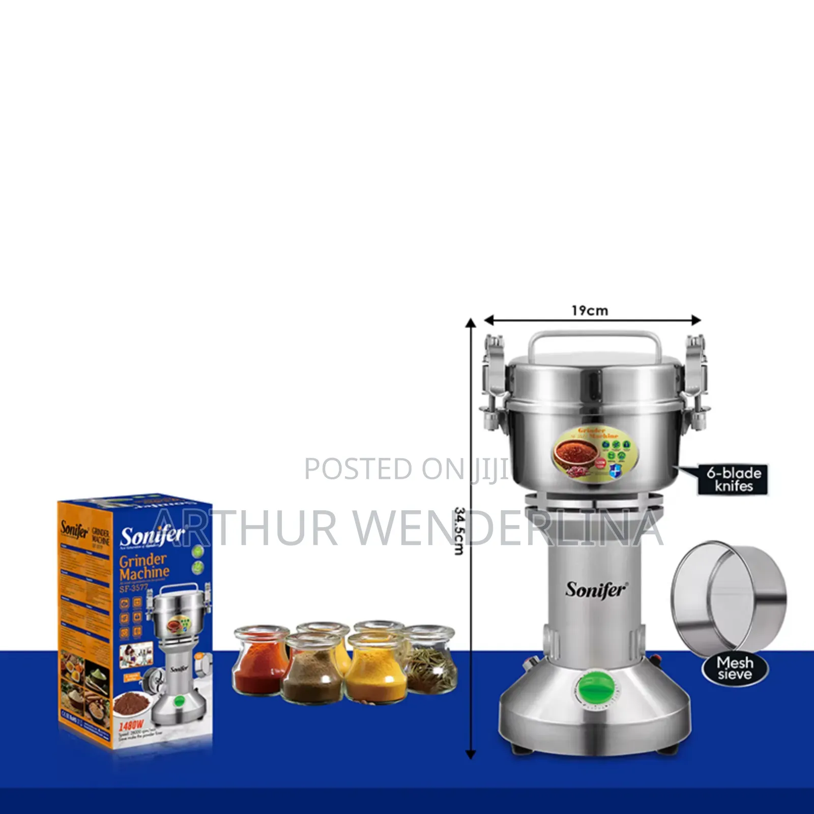 Sonifer Stainless Steel Grinder Coffee, Spice Grinder 1480w .(250g)