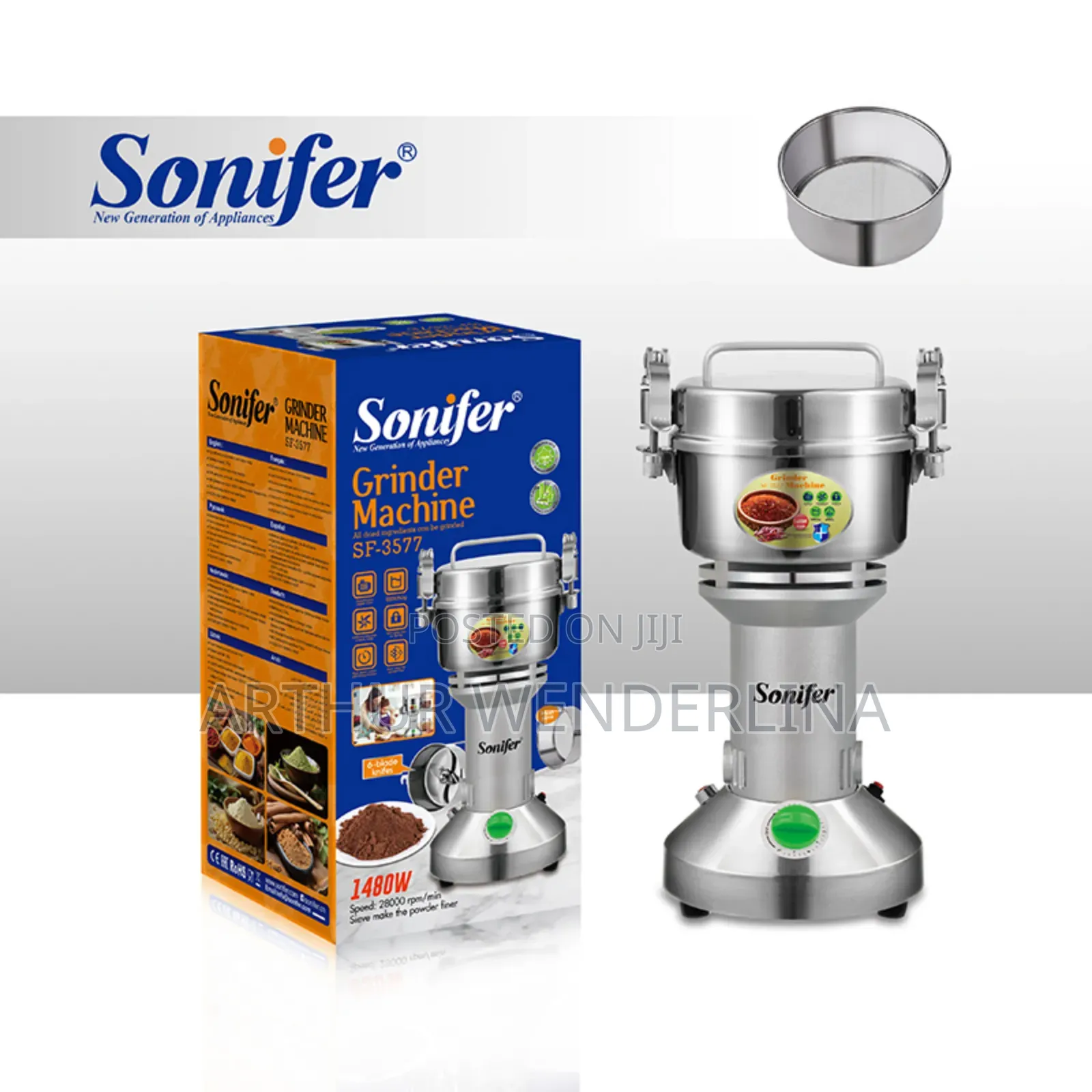 Sonifer Stainless Steel Grinder Coffee, Spice Grinder 1480w .(250g)