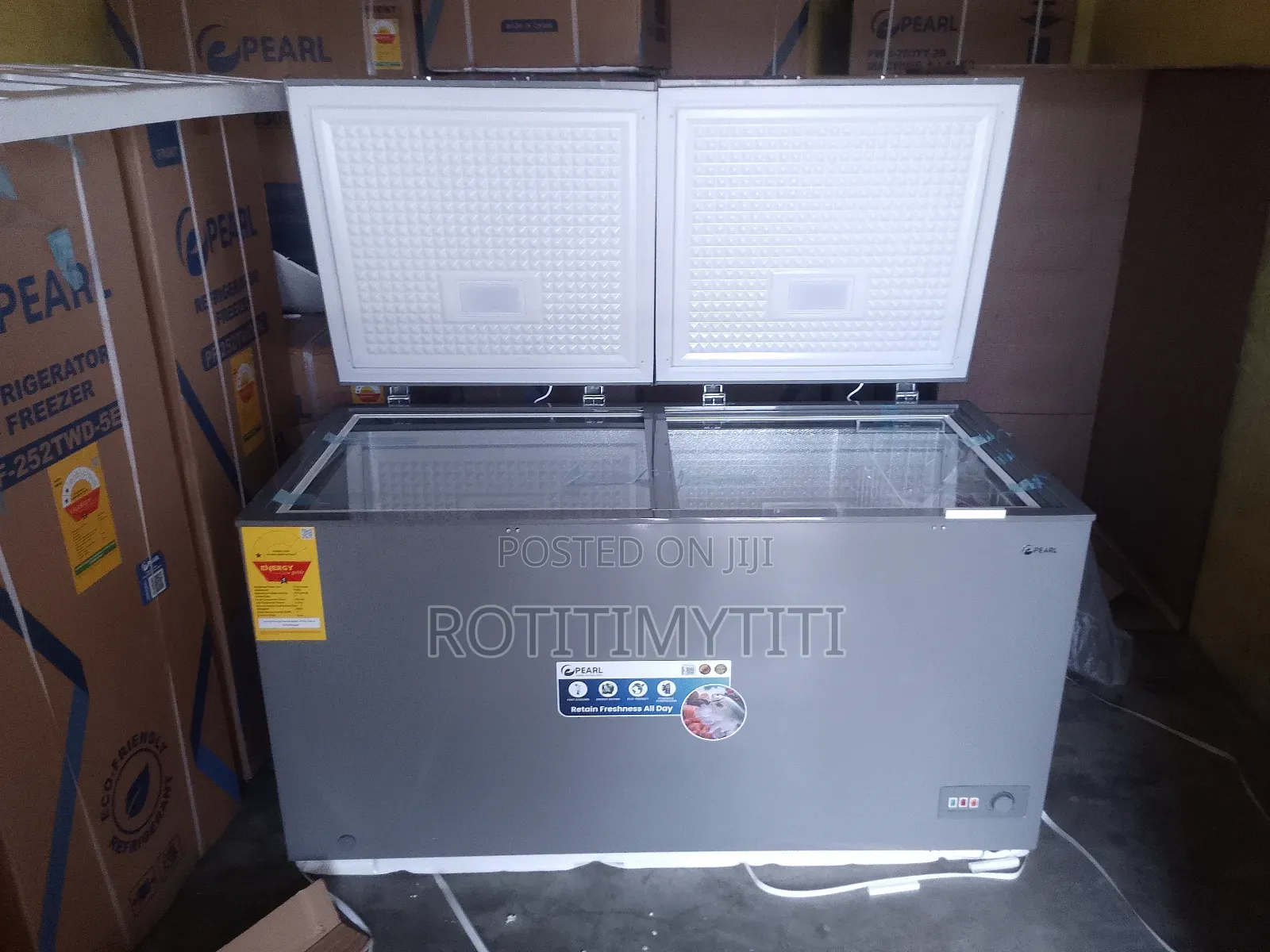 Top Class Pearl Chest Freezer 400 Liters, Sliding Glass Door