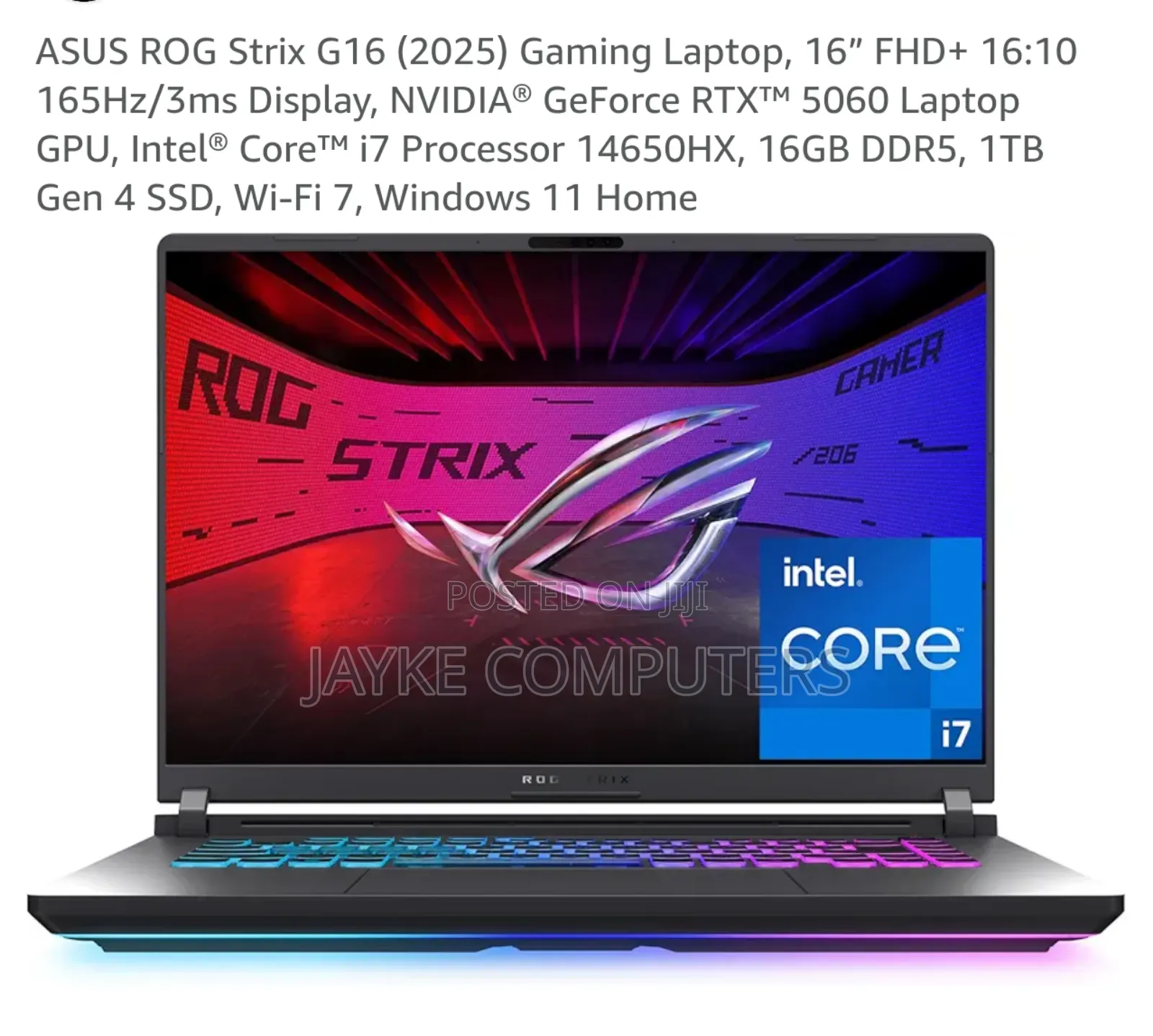 New Laptop Asus ROG Strix G16 G614 16GB Intel Core I7 SSD 1T