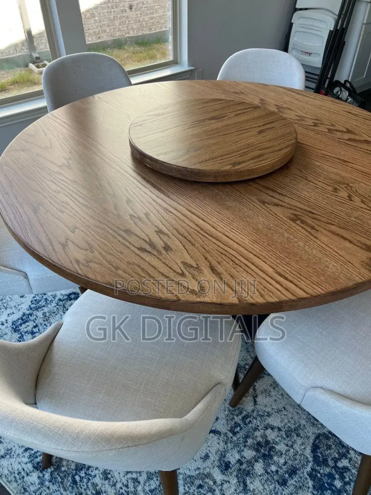 Luxury 6-Seater Marble Top Dining Table Set - Round Rotating Center