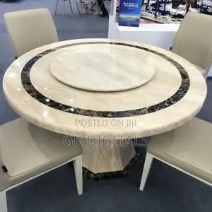 Luxury 6-Seater Marble Top Dining Table Set - Round Rotating Center