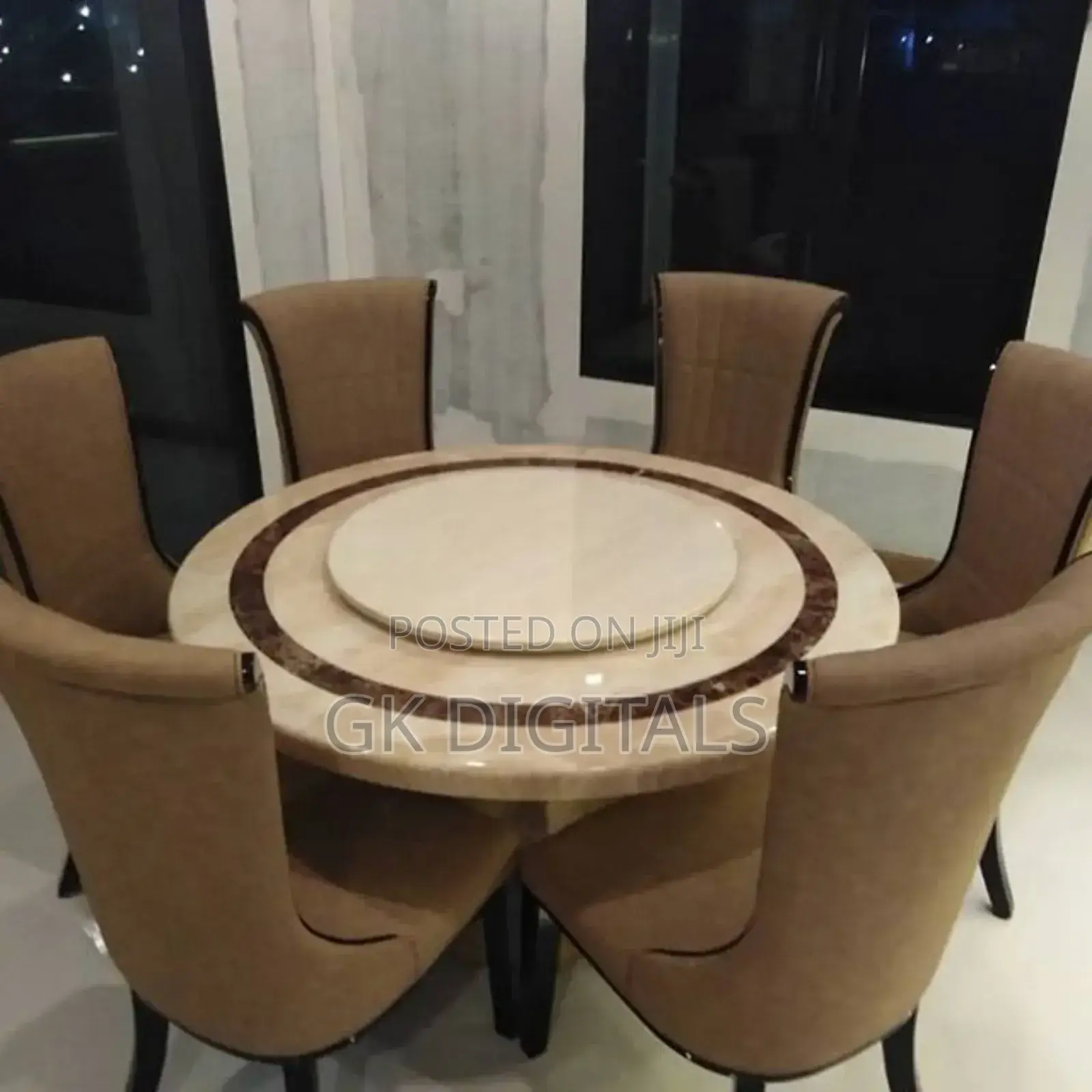 Luxury 6-Seater Marble Top Dining Table Set - Round Rotating Center