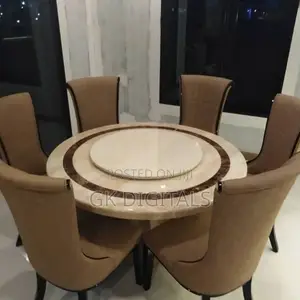 Luxury 6-Seater Marble Top Dining Table Set - Round Rotating Center