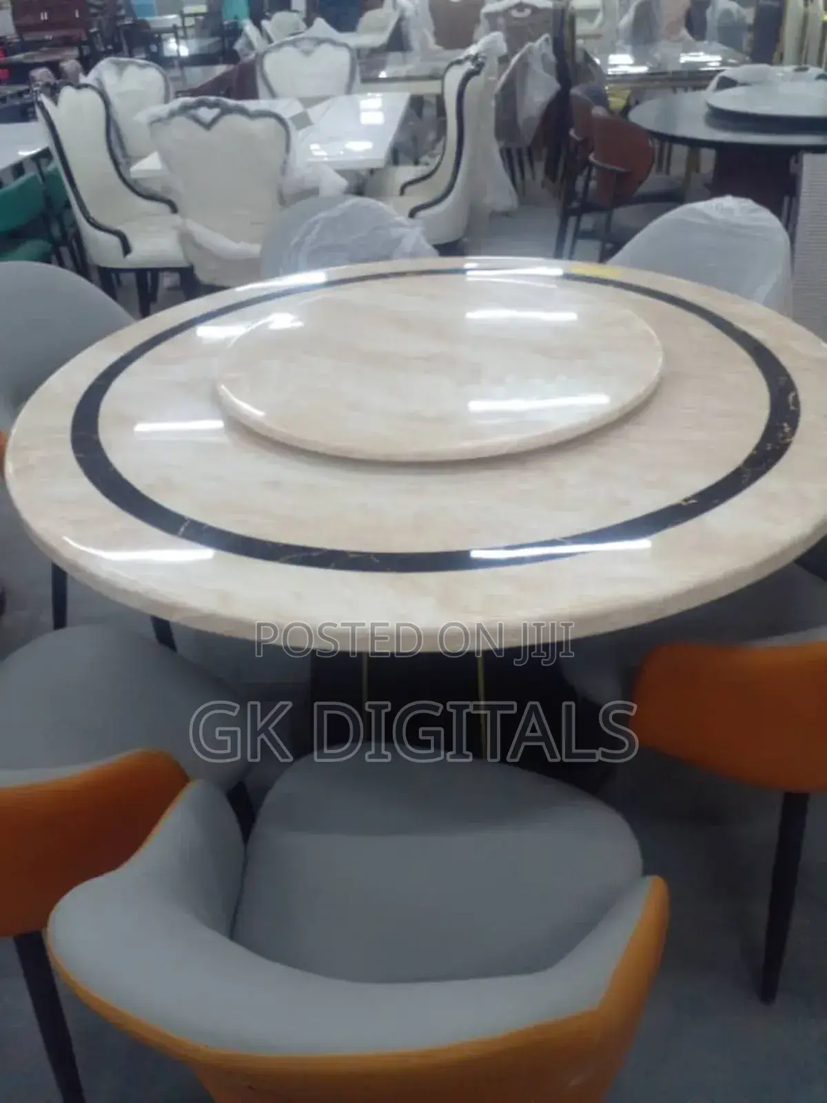 Luxury 6-Seater Marble Top Dining Table Set - Round Rotating Center
