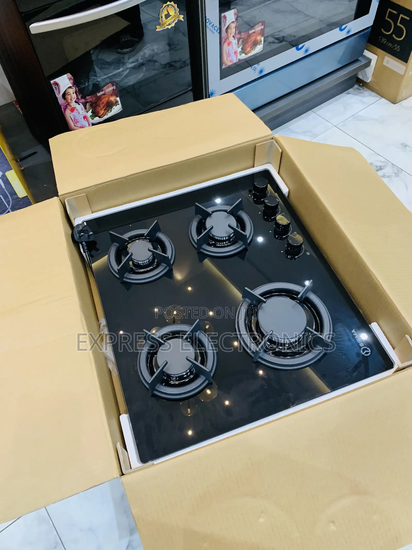 Stainless Steel Black Sigma 4hob Built in Gas Cooker 60cm