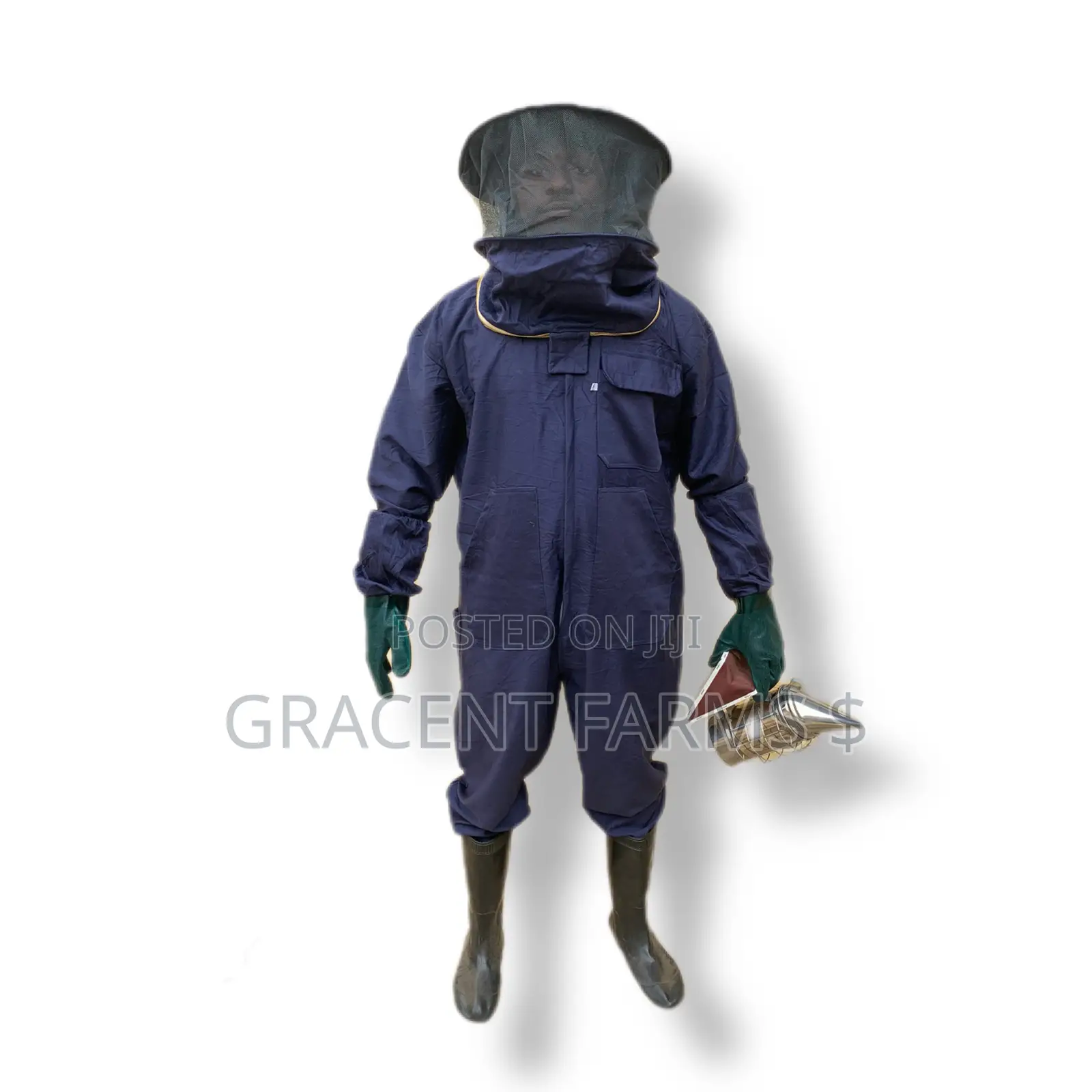 2-Zipper Navy Blue Cowboy Style Beekeepers' Jumpsuit With Gloves