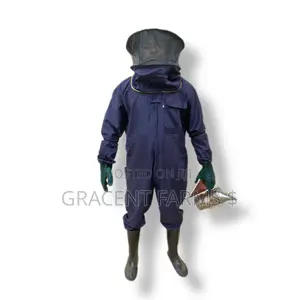 2-Zipper Navy Blue Cowboy Style Beekeepers' Jumpsuit With Gloves