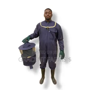 2-Zipper Navy Blue Cowboy Style Beekeepers' Jumpsuit With Gloves
