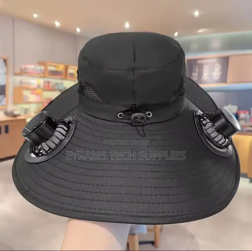 Wide Brim Solar Fan Hat Sun Protection 2 Fan (Solar Usb) Outdoor Beach