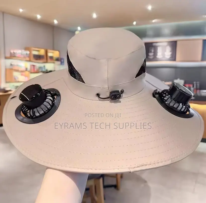 Wide Brim Solar Fan Hat Sun Protection 2 Fan (Solar Usb) Outdoor Beach