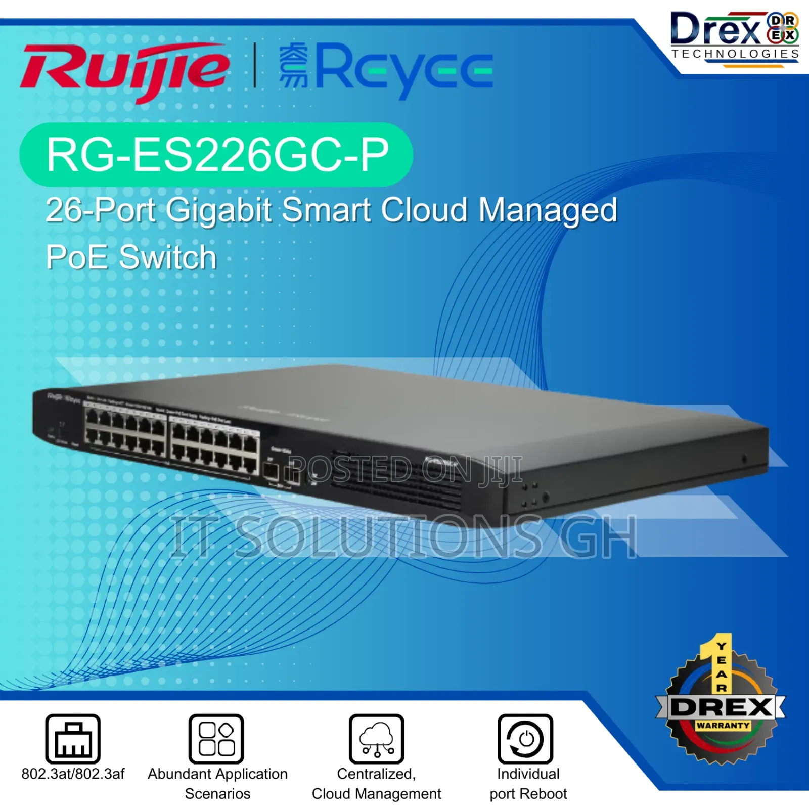 Ruijie 26-Port Rg-Es226gc-P Gigabite Cloud Managed Poe+ Switch