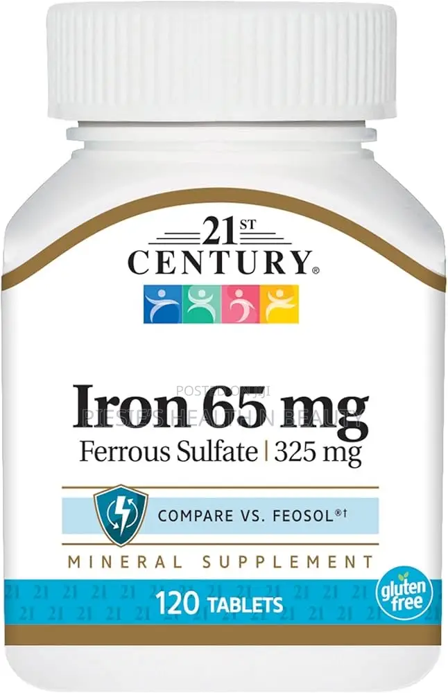 21st Century Iron 65 Mg Ferrous Sulfate 325 Mg Tablets, 120 Count