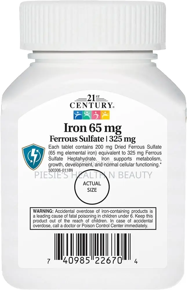 21st Century Iron 65 Mg Ferrous Sulfate 325 Mg Tablets, 120 Count