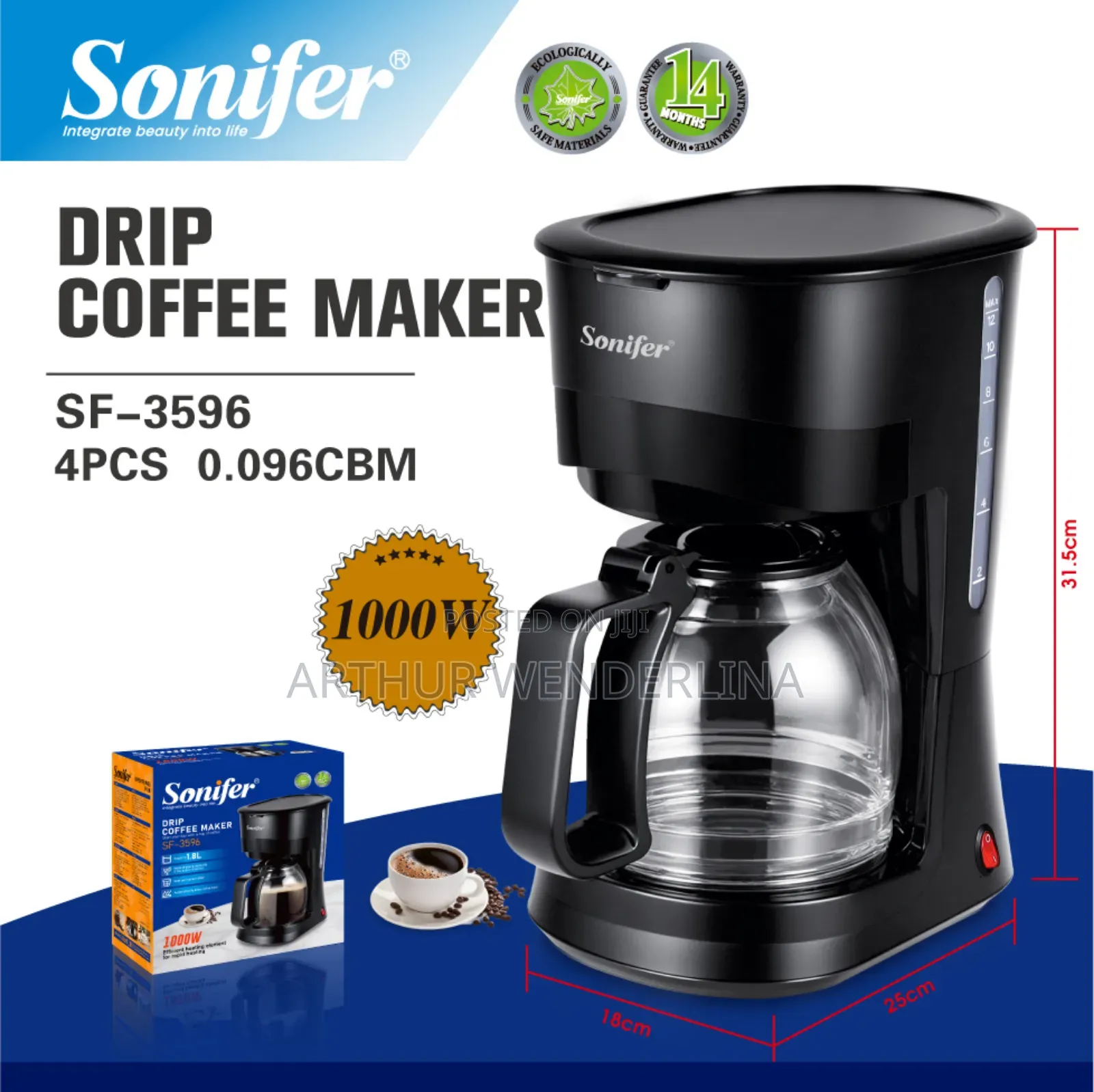 Sonifer Drip Coffee Maker 1.8liters (1000watt)