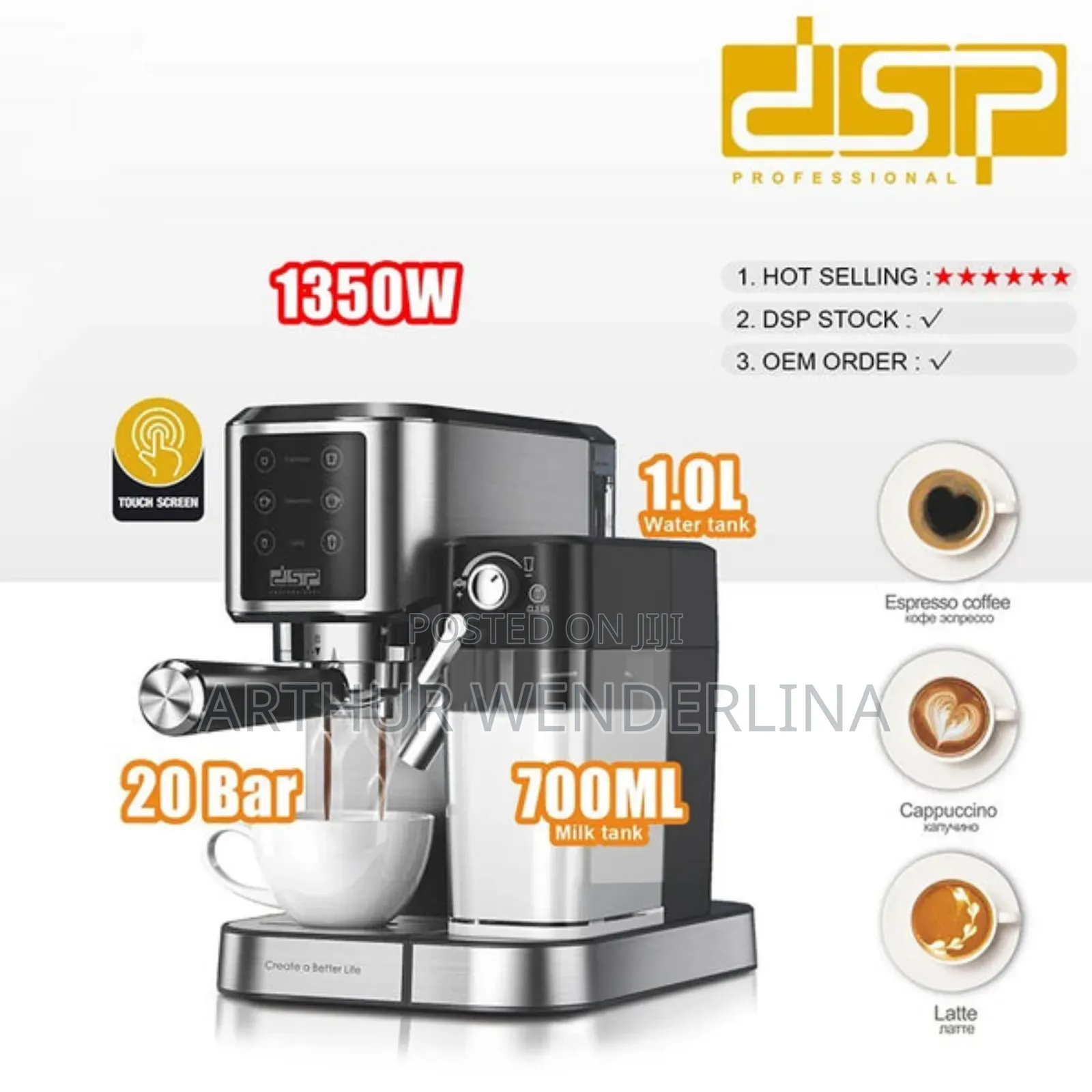 Dsp- Espresso & Latte & Cappuccino Machine 1350watt. Milk Frother -