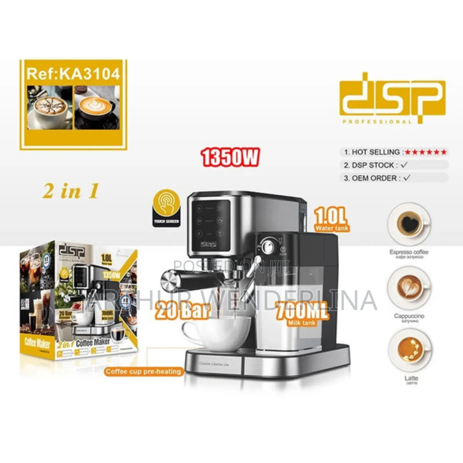 Dsp- Espresso & Latte & Cappuccino Machine 1350watt. Milk Frother -