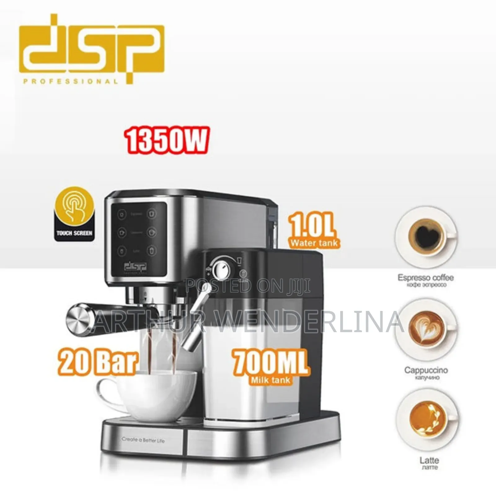 Dsp- Espresso & Latte & Cappuccino Machine 1350watt. Milk Frother -