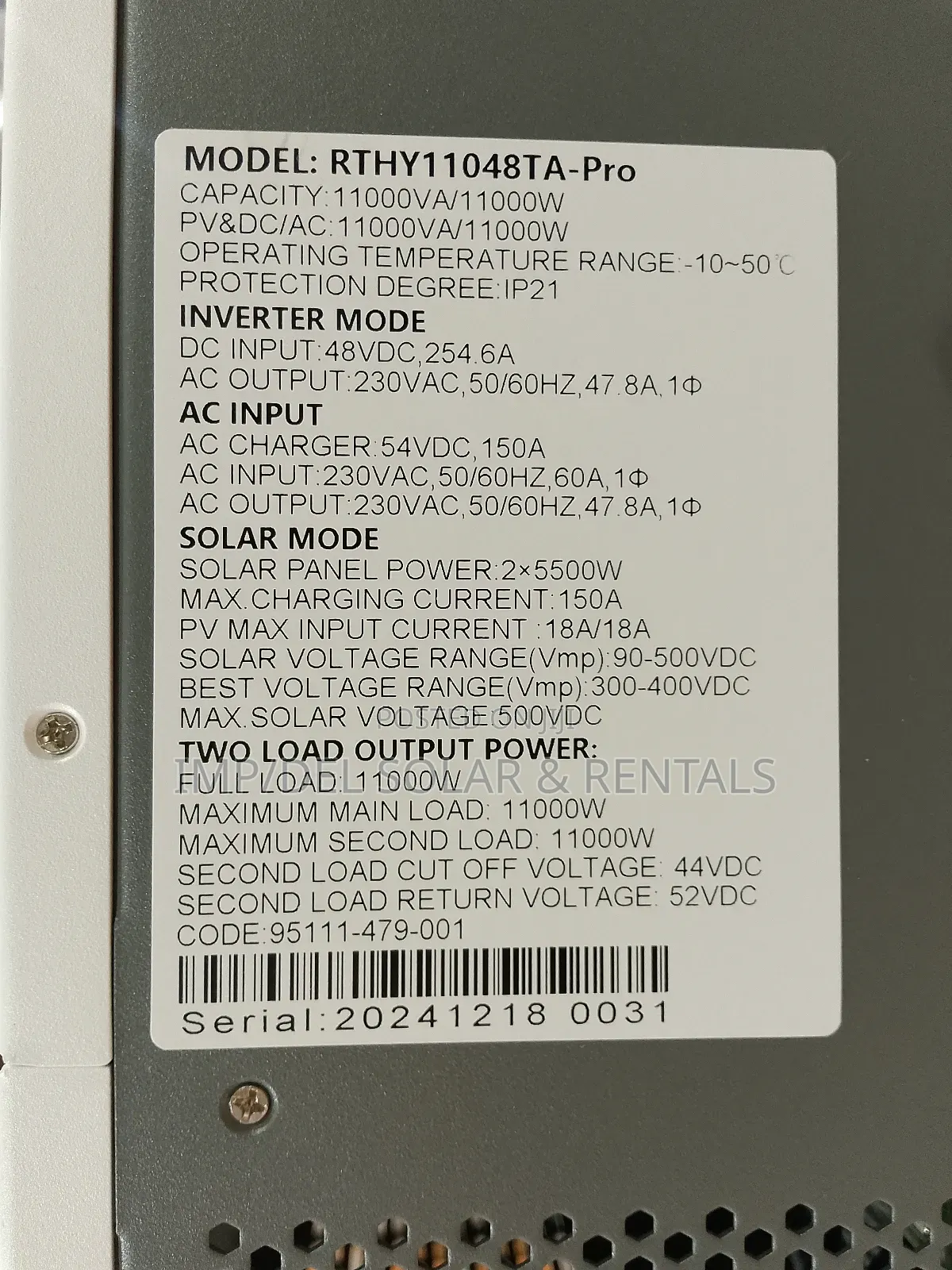 11.0kw 48v Solar Inverter Mega Efficiency Hybrid