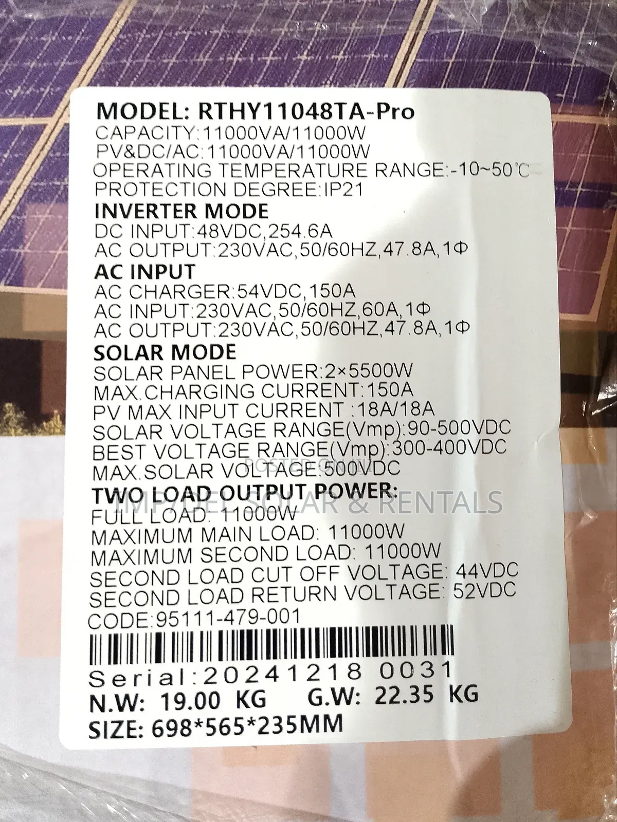 11.0kw 48v Solar Inverter Mega Efficiency Hybrid