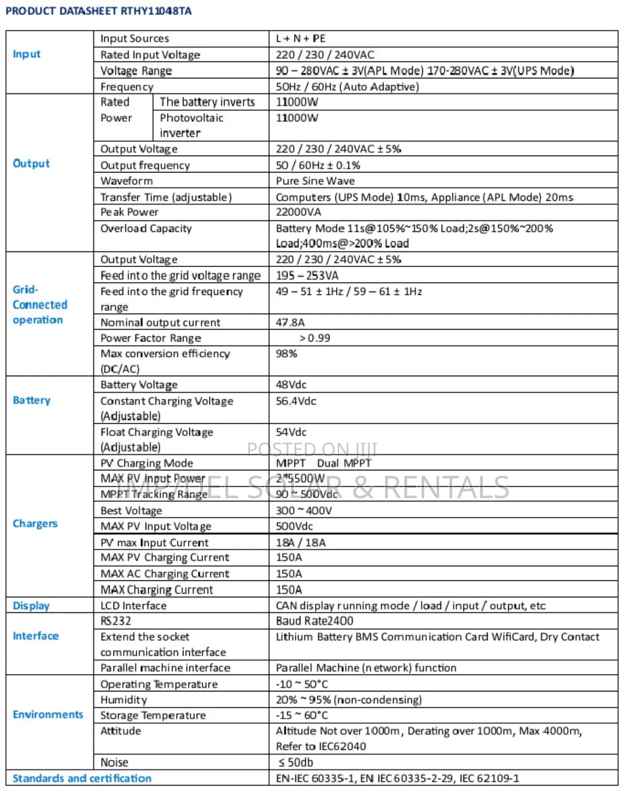 48v 11kw Solar Inverter Super Efficiency Hybrid
