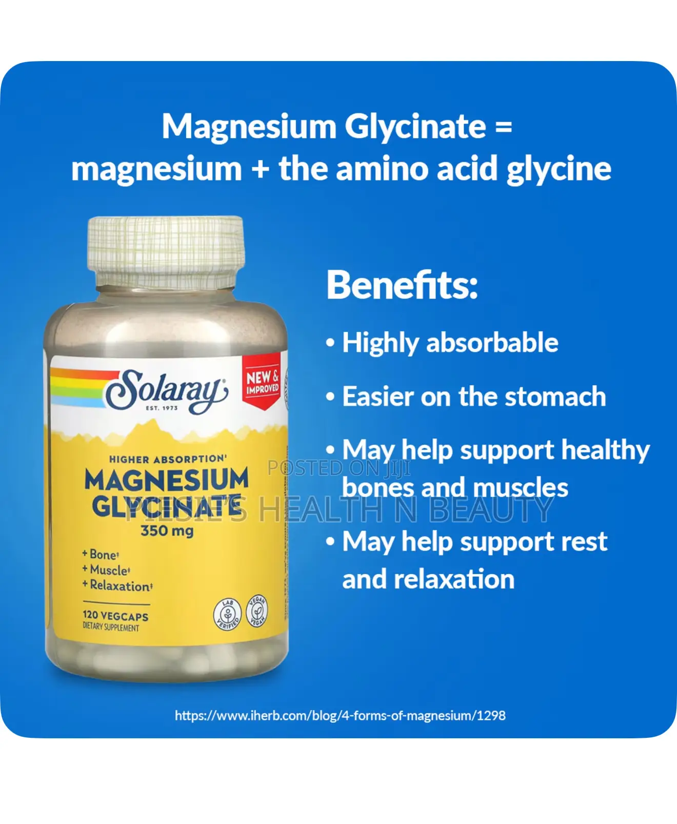 Solaray Magnesium Glycinate 350 Mg, 120 Capsules