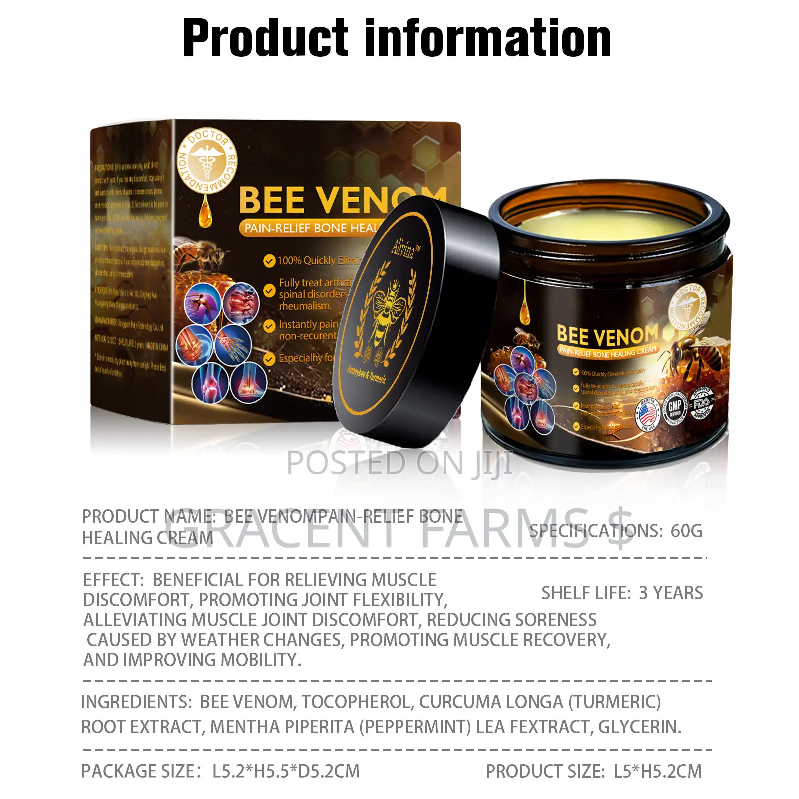 Bee Venom Pain Relief Bone Healing Cream - Black Label - 60g