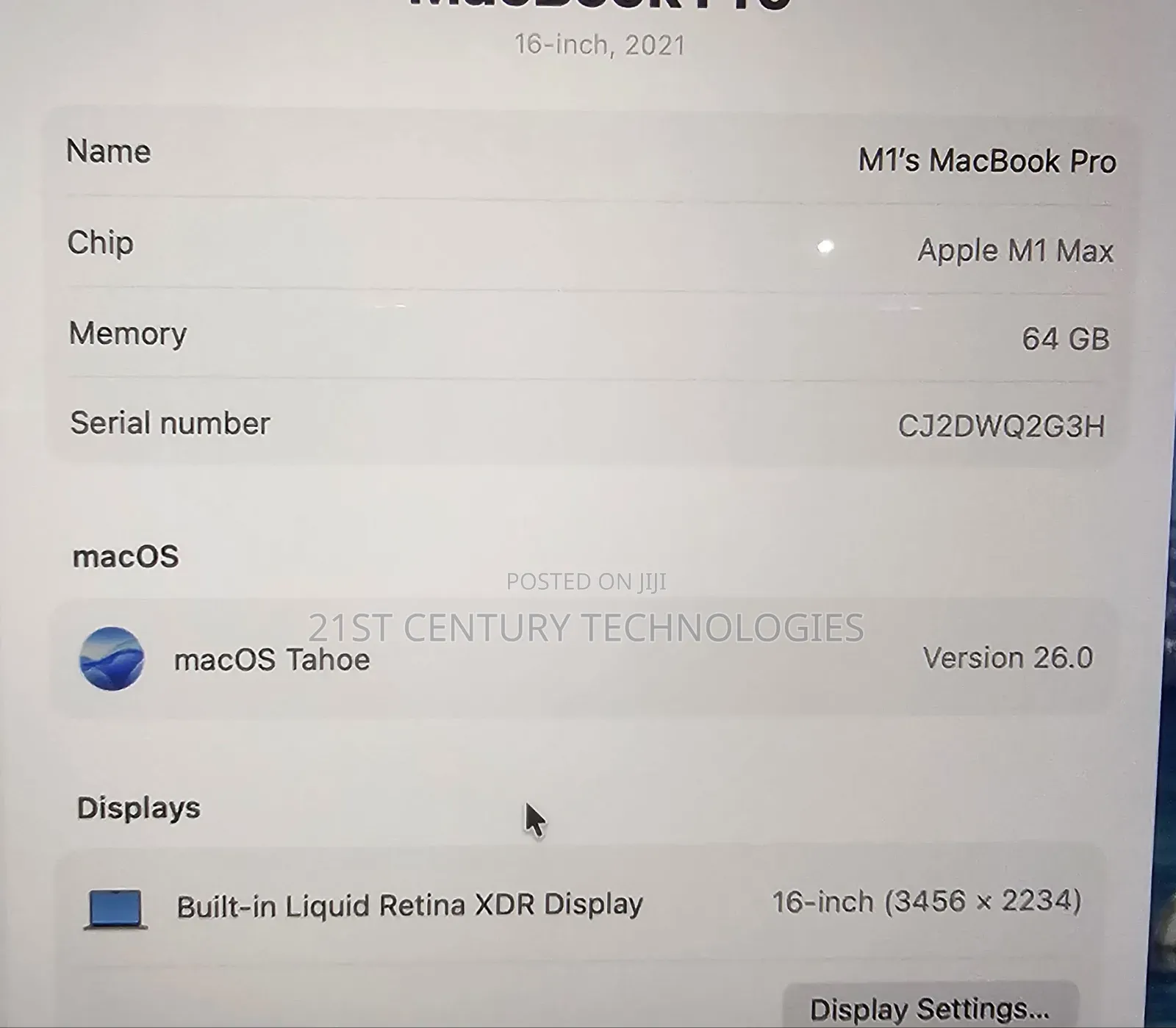 Laptop Apple MacBook Pro 2021 M1 64GB Apple M1 Max SSD 1T