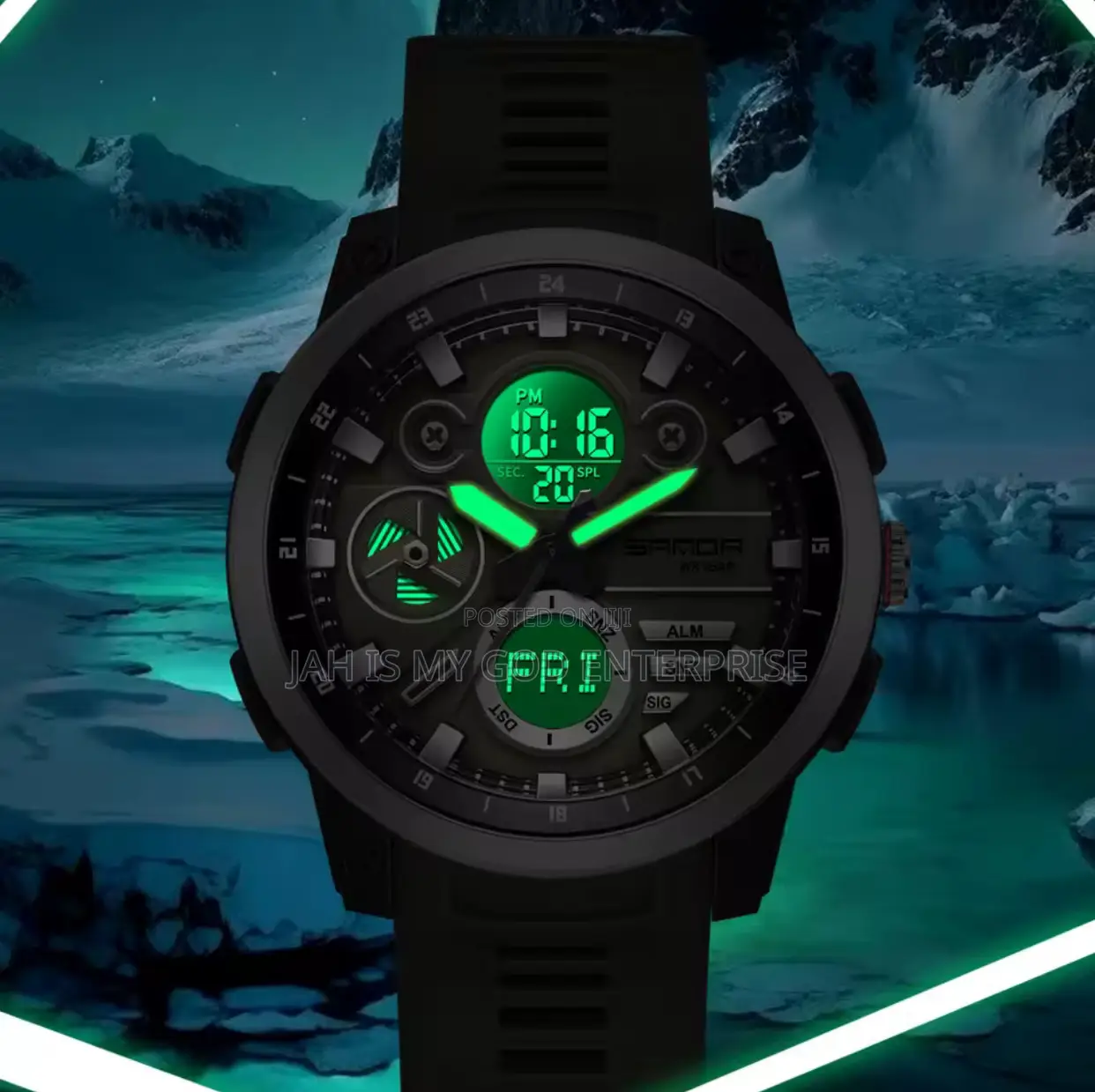 Sanda Men Sport Led Display Quartz Waterproof Dual Display Digital
