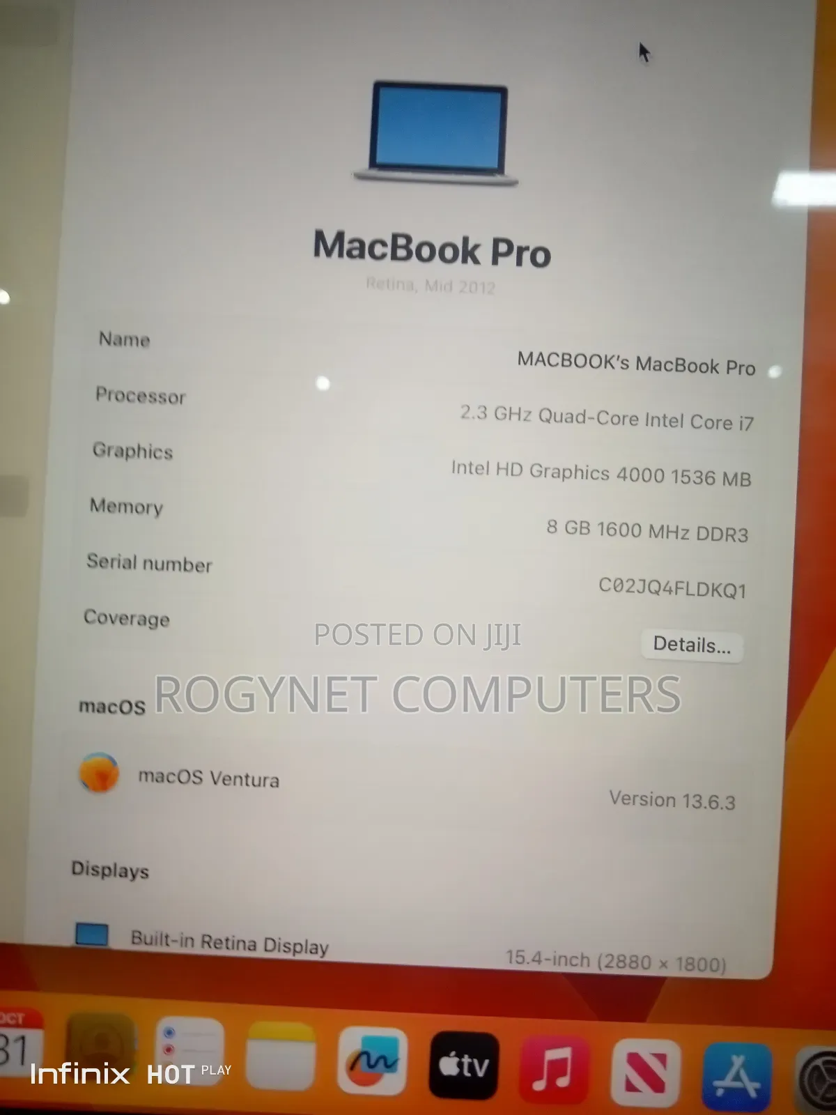 Laptop Apple MacBook Pro 2012 8GB Intel Core i7 SSD 256GB