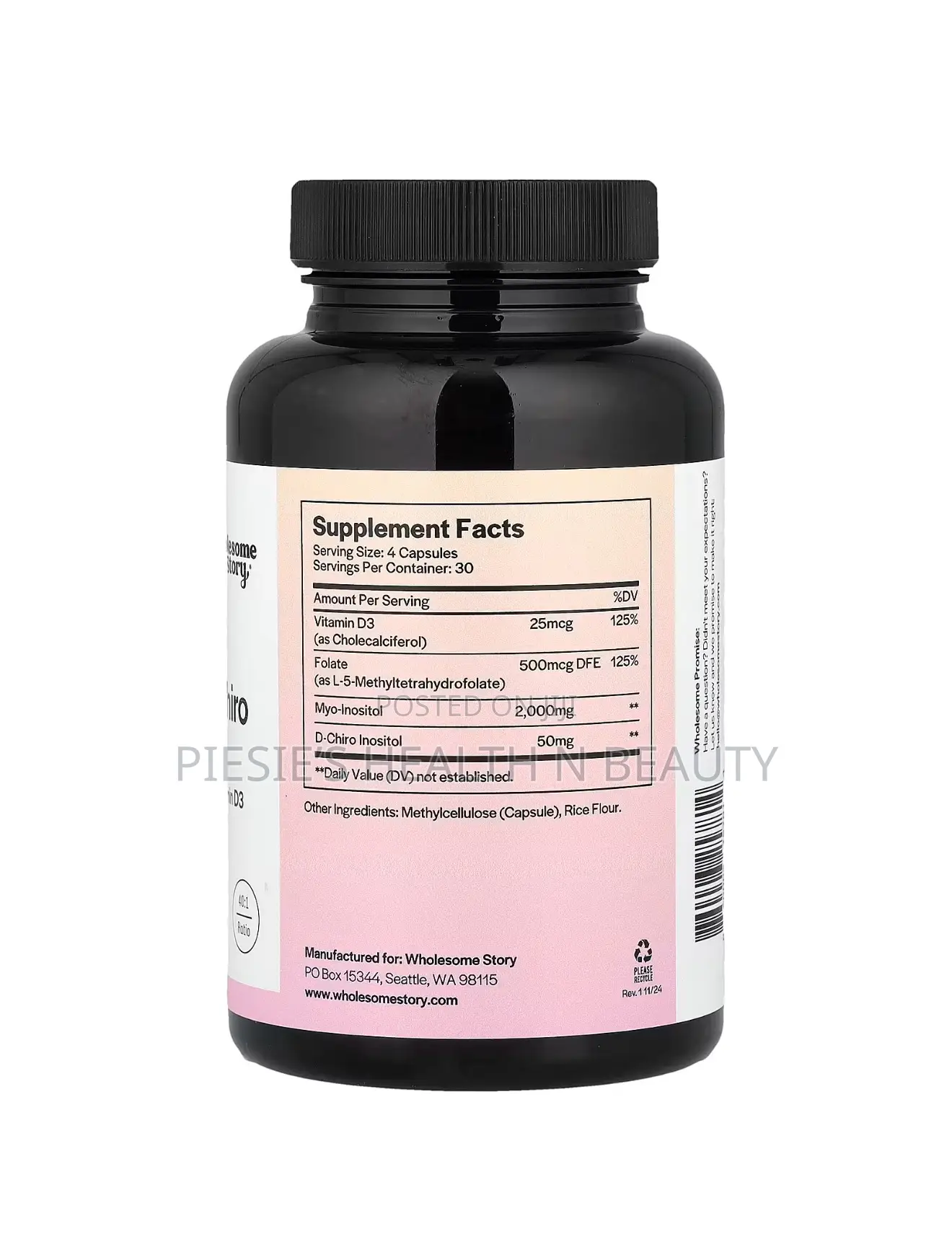 Wholesome Story Myo-Inositol D-Chiro Inositol + MTHF Folate + D3,120s