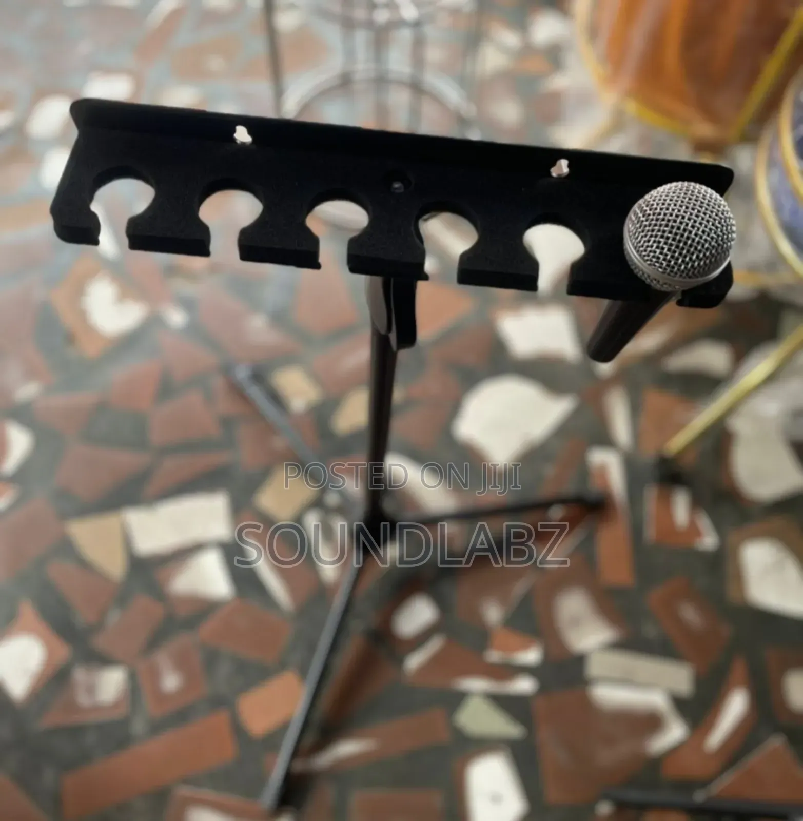 Multi-microphone Holder Mounted On A Microphone Stand.