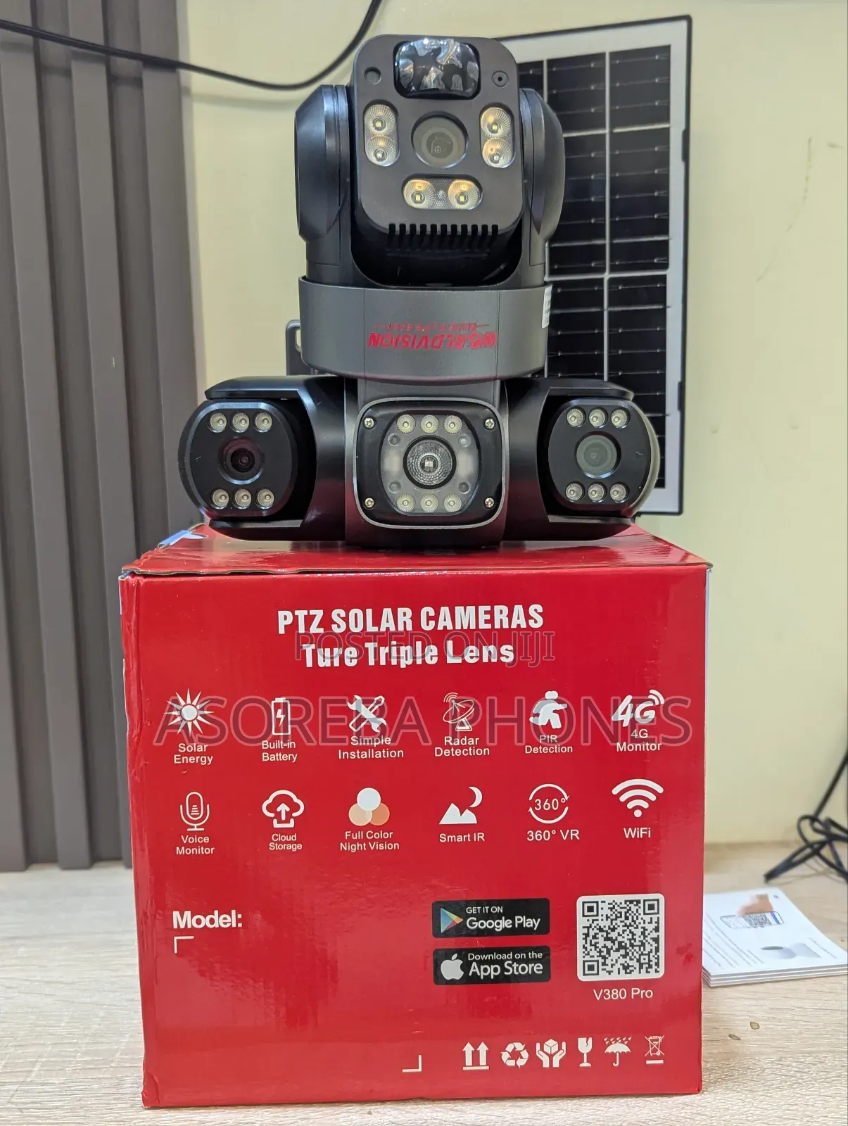 3 Lens 4g Solar Powered PTZ Smart CCTV Camera V380 Pro