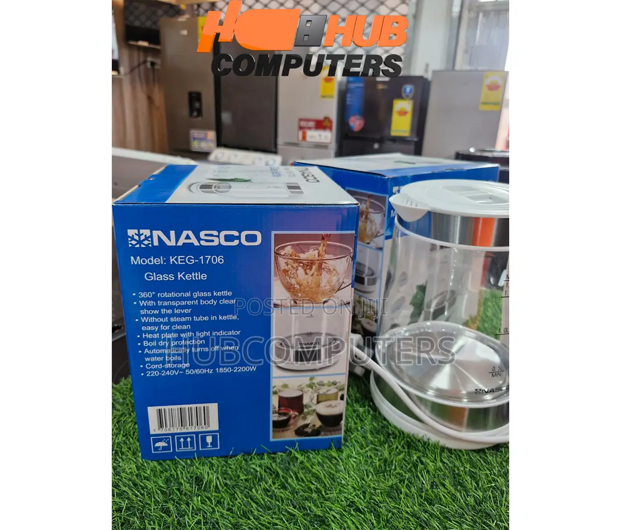 Nasco Kettle 1.7 Litres Transparent Glass Cordless Keg1706