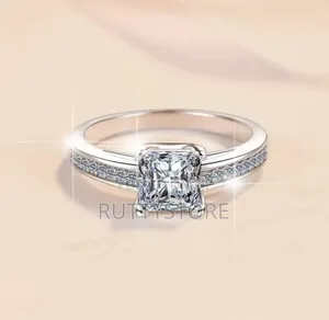 Emerald Shaped 925 Sterling Engagement /Promise Ring