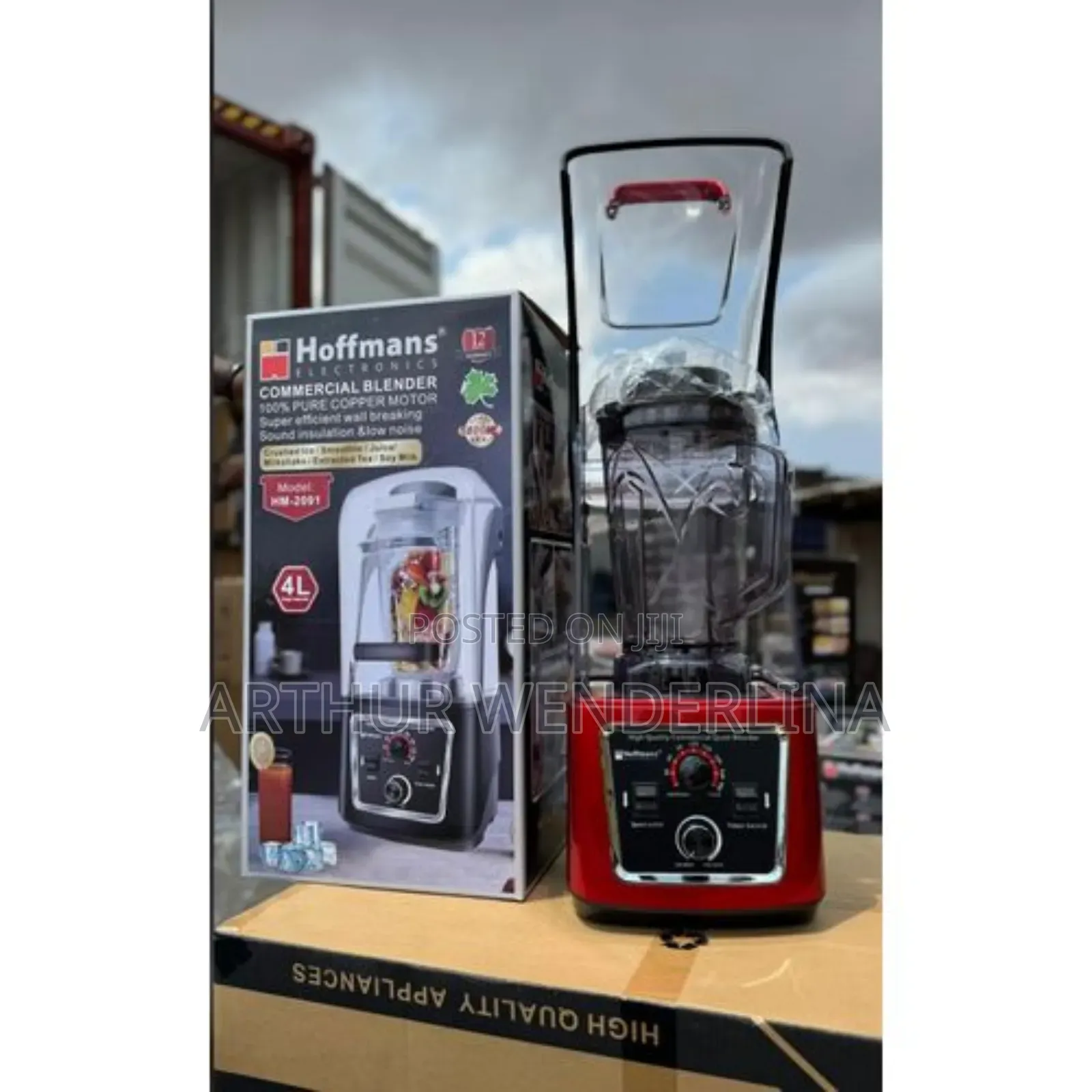 Hoffmans 4l Commercial Soundproof Blender-Black/Red Color .5800watt
