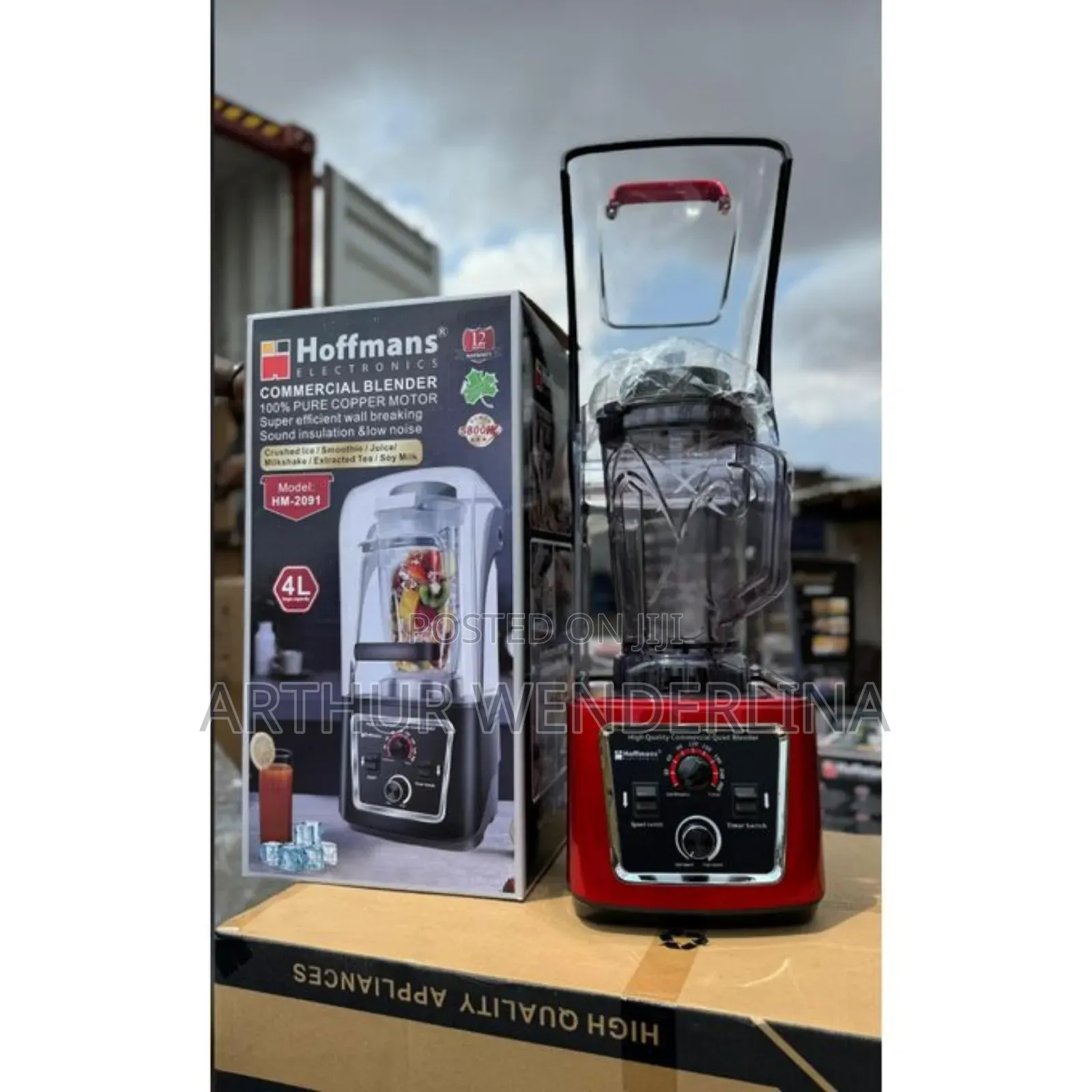 Hoffmans 4l Commercial Soundproof Blender-Black/Red Color .5800watt