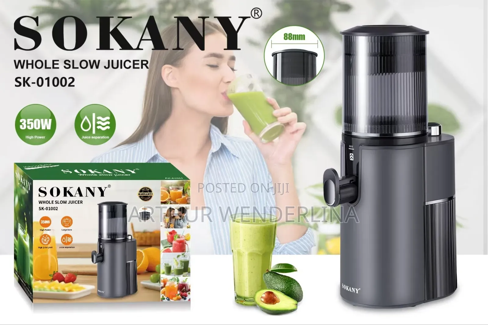 Sokany Sk-01002 Juicer With 350w Motor and 88mm Wide Feeding Inlet