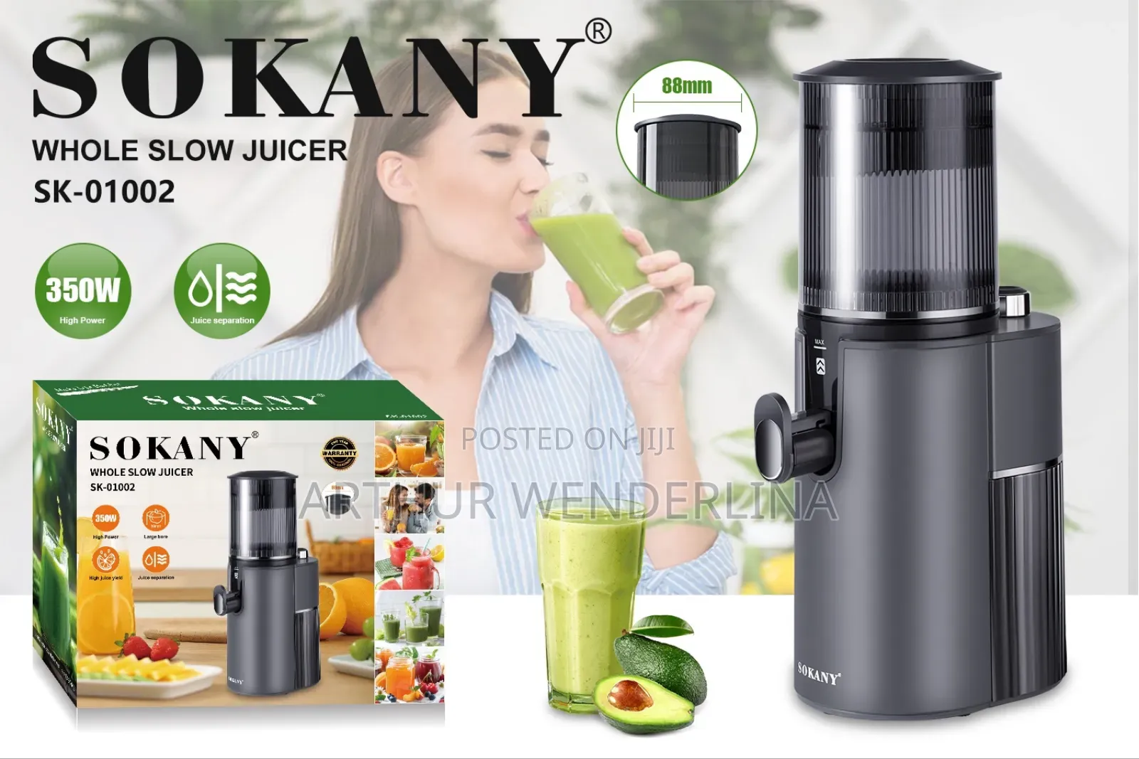 Sokany Sk-01002 Juicer With 350w Motor and 88mm Wide Feeding Inlet