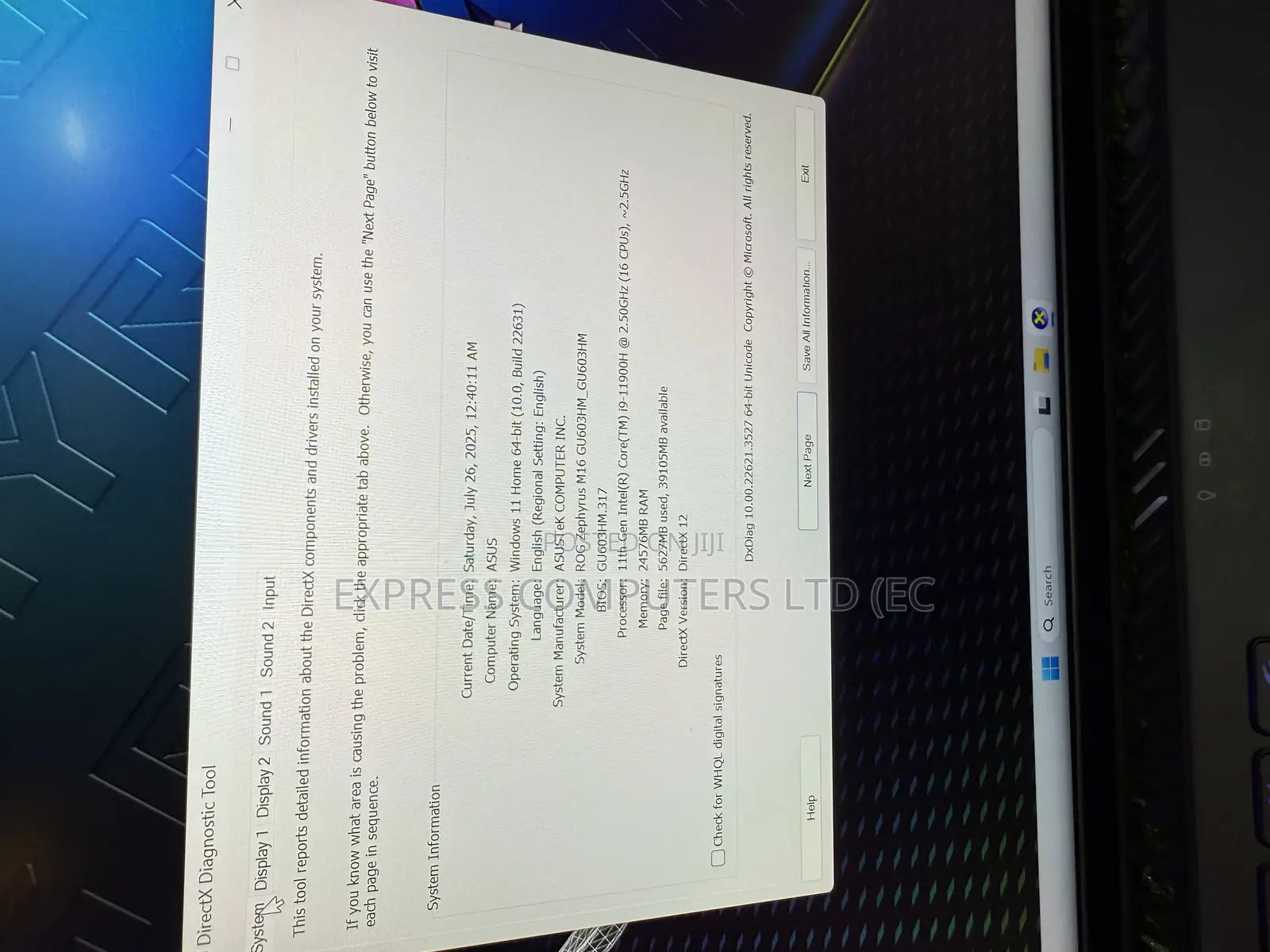 Laptop Asus ROG Zephyrus M16 GU603HR 24GB Intel Core I9 SSD 1T