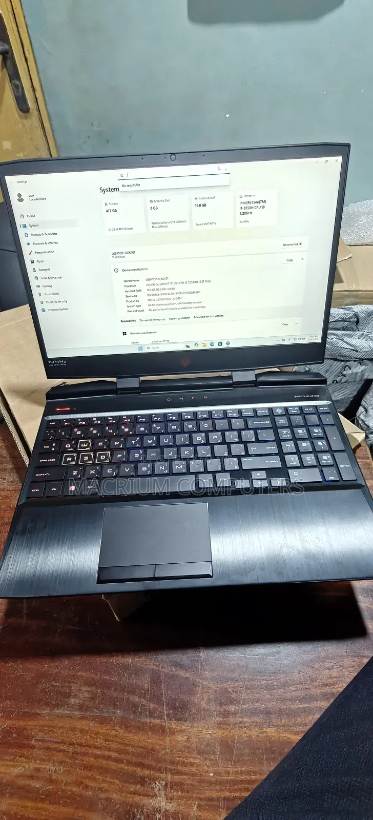 Laptop HP Omen 15-dh002nr 16GB Intel Core i7 SSD 512GB