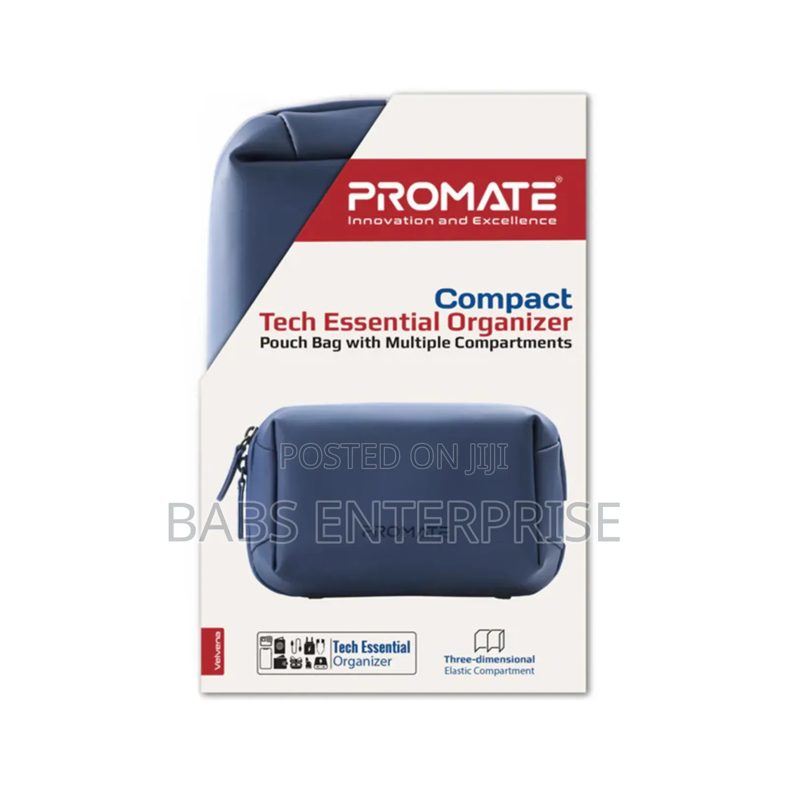 Promate Velvena Compact Tech Essential Organizer Pouch Bag Blue