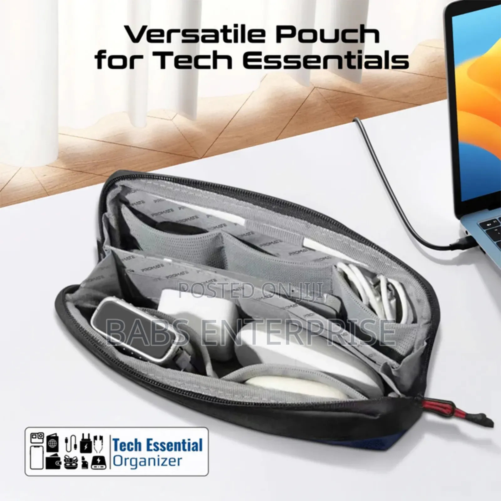 Promate Vali Lightweight Tech Essential Organizer Pouch Bag Black