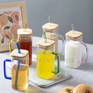 Square Glass Cup With Straw