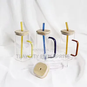 Square Glass Cup With Straw