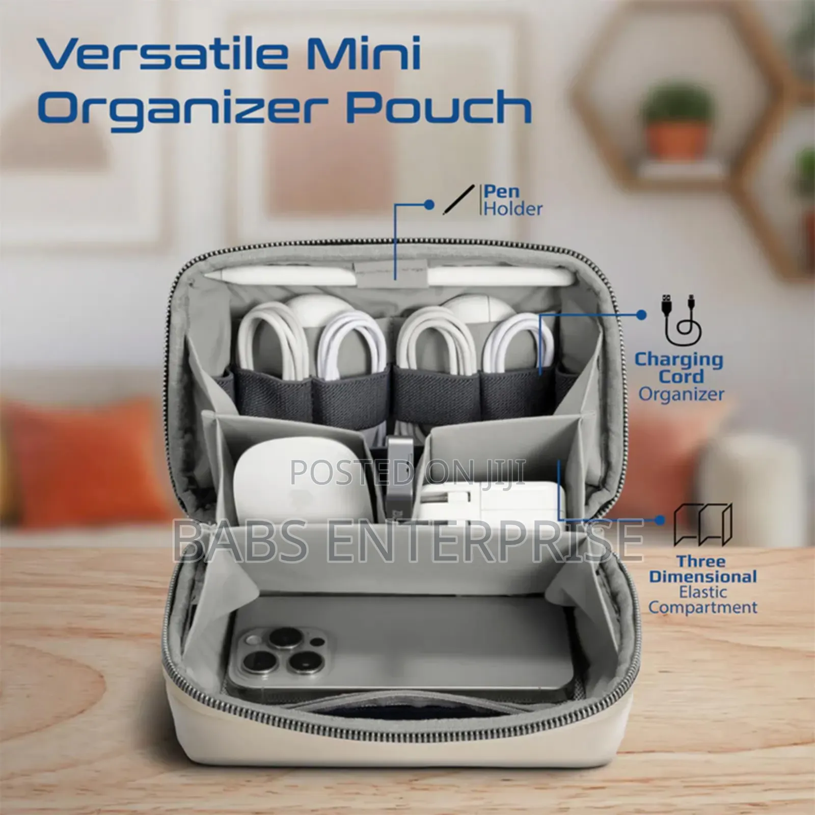 Promate Velvena Compact Tech Essential Organizer Pouch Bag Beige