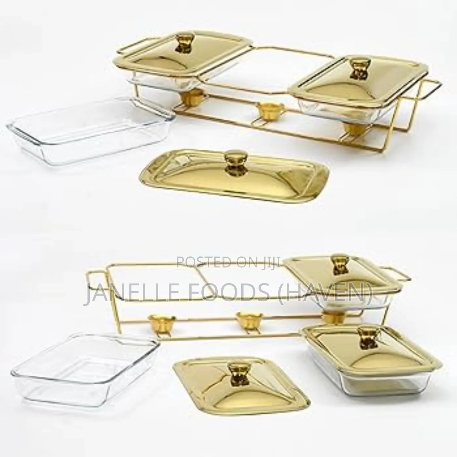 Luxurious Gold-Rimmed Rectangular Glass Chafers