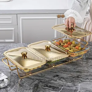 Luxurious Gold-Rimmed Rectangular Glass Chafers